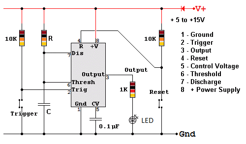 555 Monostable Circuit Diagram