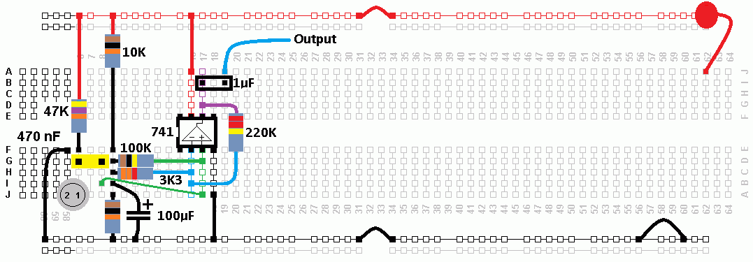 Electret microphone pre-amp Component Layout