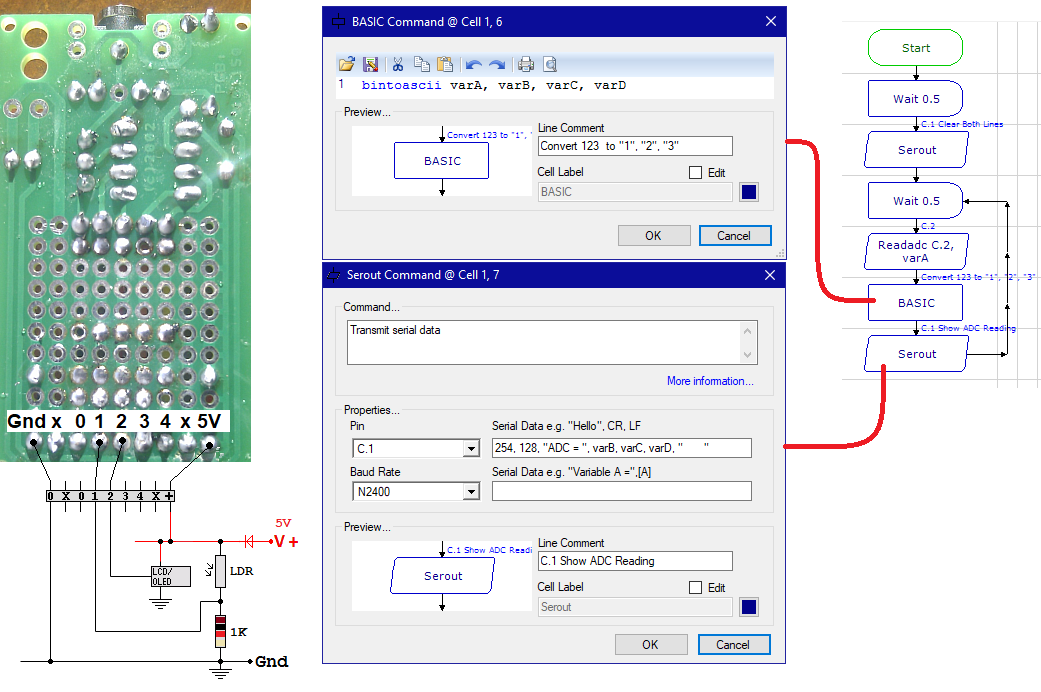 Picaxe 08M with LDR using ADC