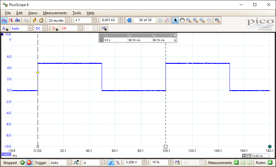 Picoscope trace showing the predicted 10 Hz.